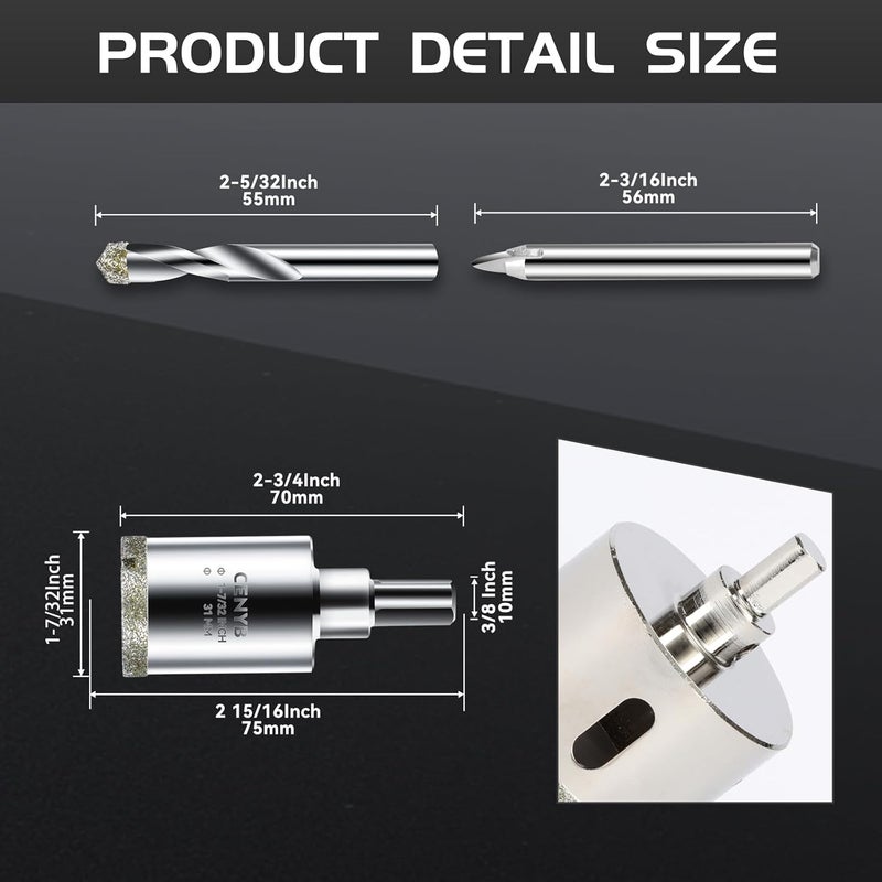 cenyb 1-7/32inch | 31mm Diamond Hole Saw with Center Drill bit and Diamond-Coated Center Drill bit for Ceramic Glass Marble Fiberglass Granite and Porcelain Tiles by - Image 2